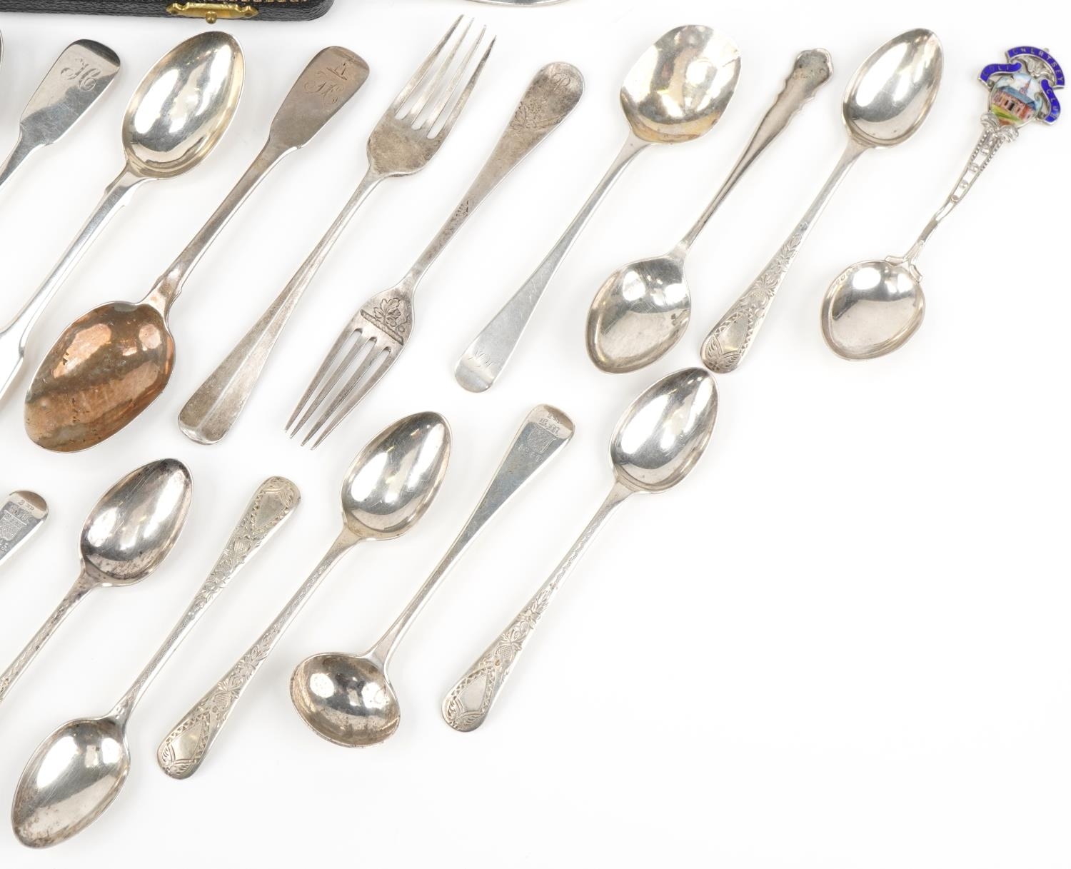 Victorian and later silver flatware including teaspoons, mustard spoons and forks, the largest - Image 4 of 6