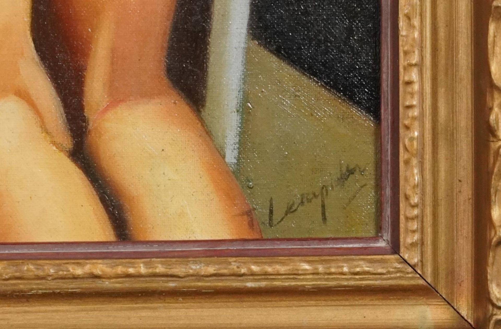 Manner of Tamara de Lempicka - Nude Art Deco style couple, Polish school oil on canvas board, gilt - Bild 3 aus 6