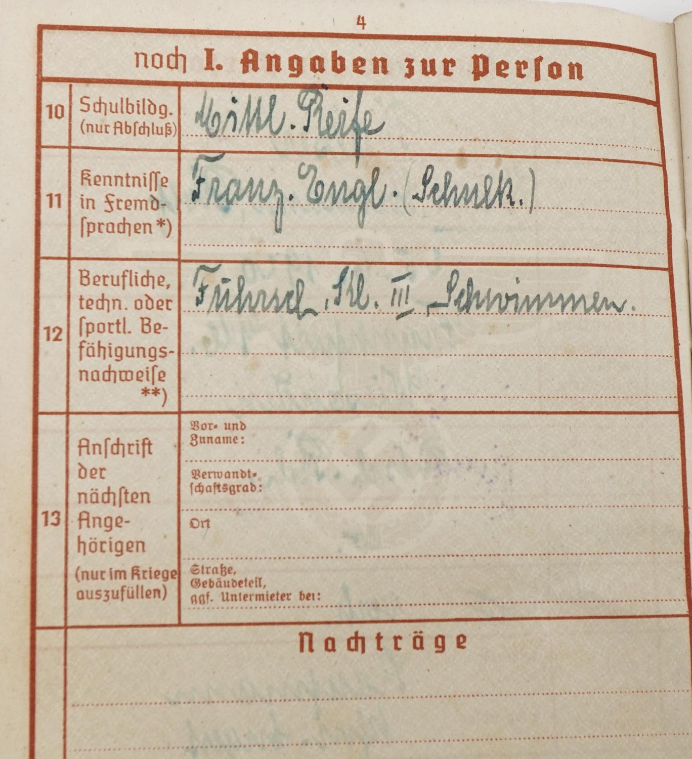 Military interest World War II German passport for Hans Hermann Rolf Balser Born in Frankfurt on - Image 4 of 13