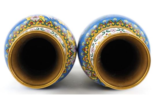 Pair of Chinese cloisonné vases, mid 20th century, each with polychrome decoration depicting - Image 5 of 7