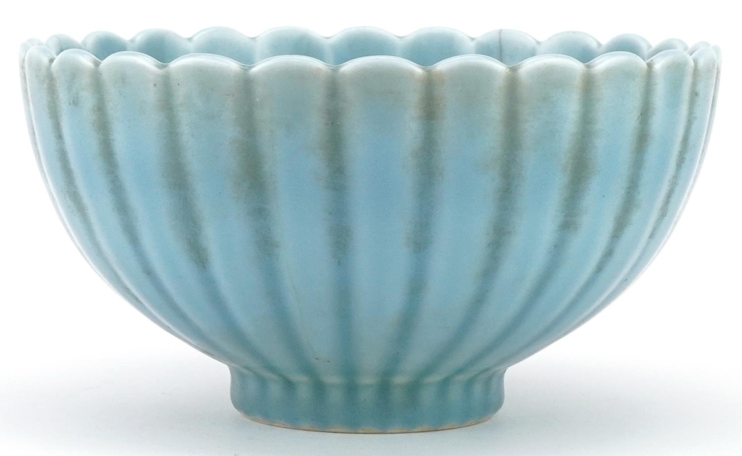 Chinese blue celadon glazed lotus bowl, 19cm in diameter