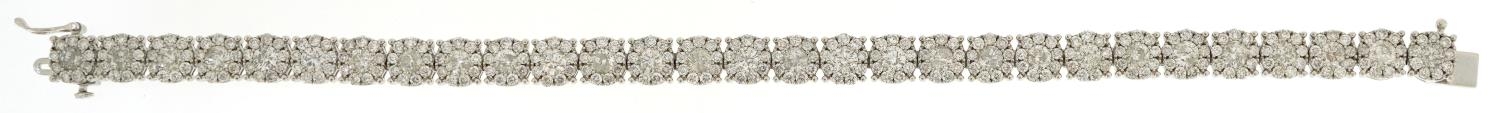 14ct white gold diamond cluster line bracelet, total diamond weight approximately 10.0 carat, 19cm - Image 3 of 8