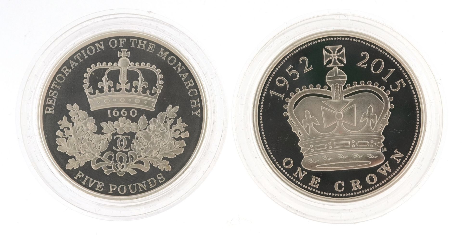 Two silver proof five pound coins comprising a Piedfort The Longest Reigning Monarch with box and - Bild 2 aus 6