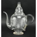 VICTORIAN CIRCA 1860 ENGRAVED GLASS TEAPOT AND COVER