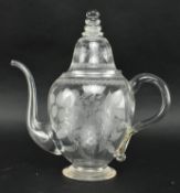 VICTORIAN CIRCA 1860 ENGRAVED GLASS TEAPOT AND COVER