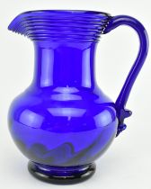 19TH CENTURY COBALT BLUE GLASS WATER JUG