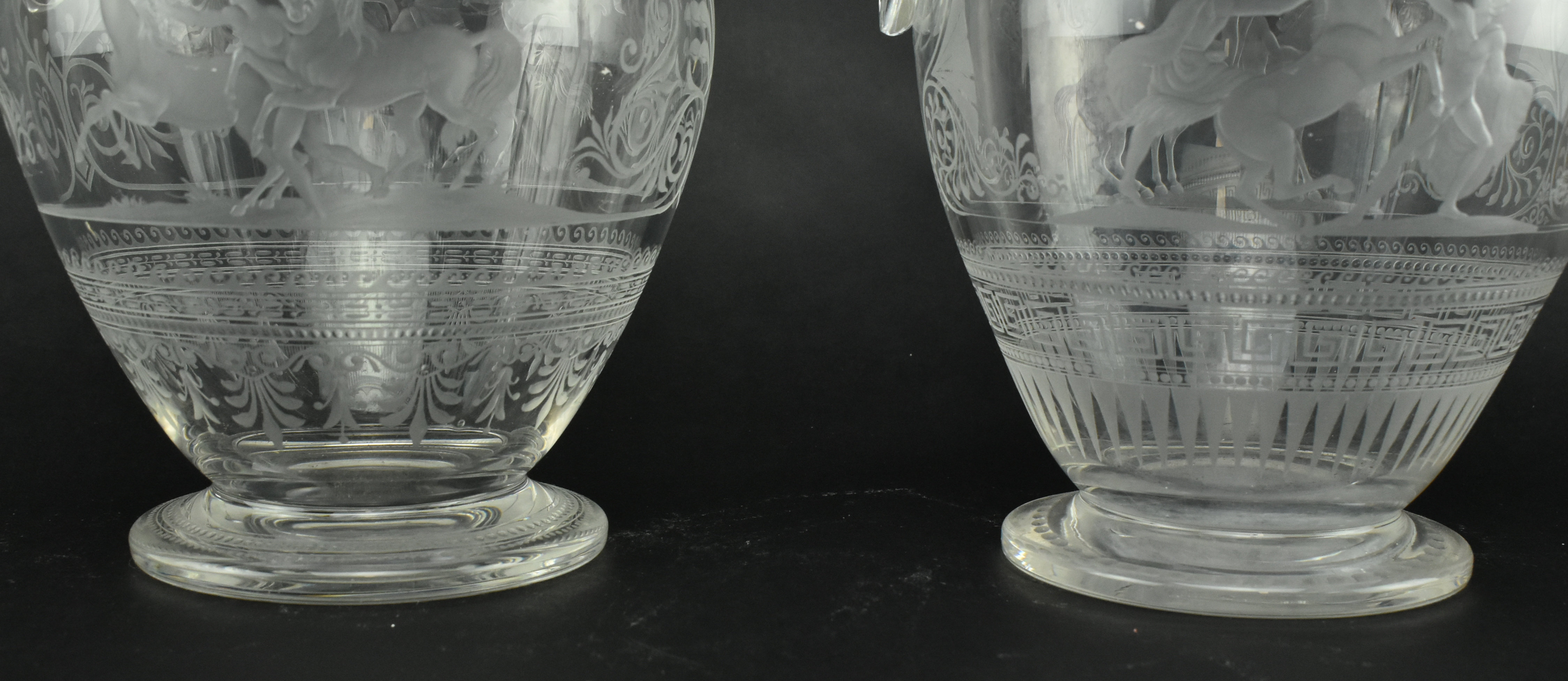 PAIR OF VICTORIAN CIRCA 1860 ENGRAVED GLASS EWERS - Image 7 of 8