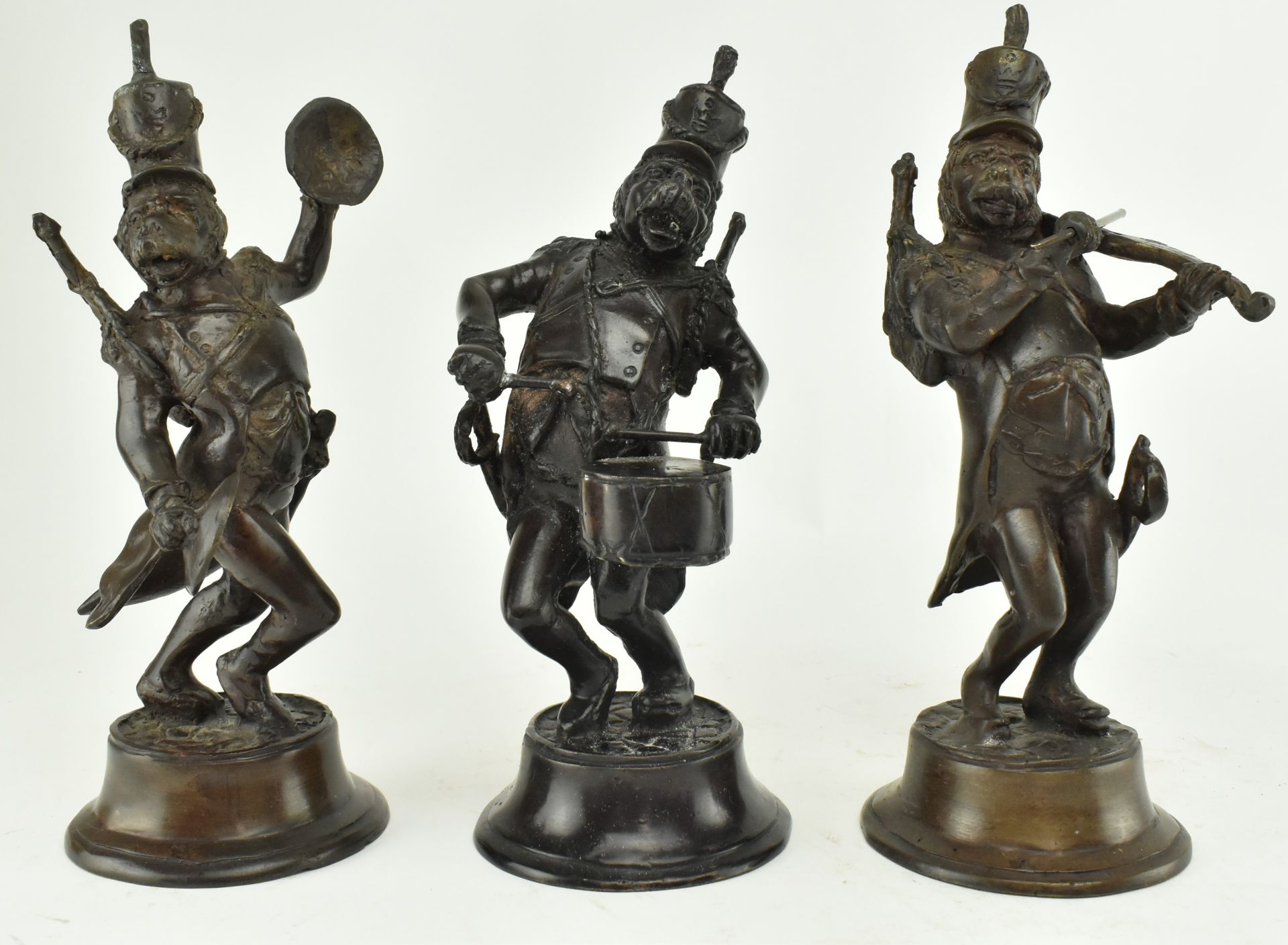 THREE FRENCH 19TH CENTURY BRONZES OF MONKEY SOLDIER BAND