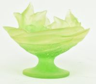 DAUM, FRANCE - PATE DE VERRE GREEN ORCHID FOOTED BOWL