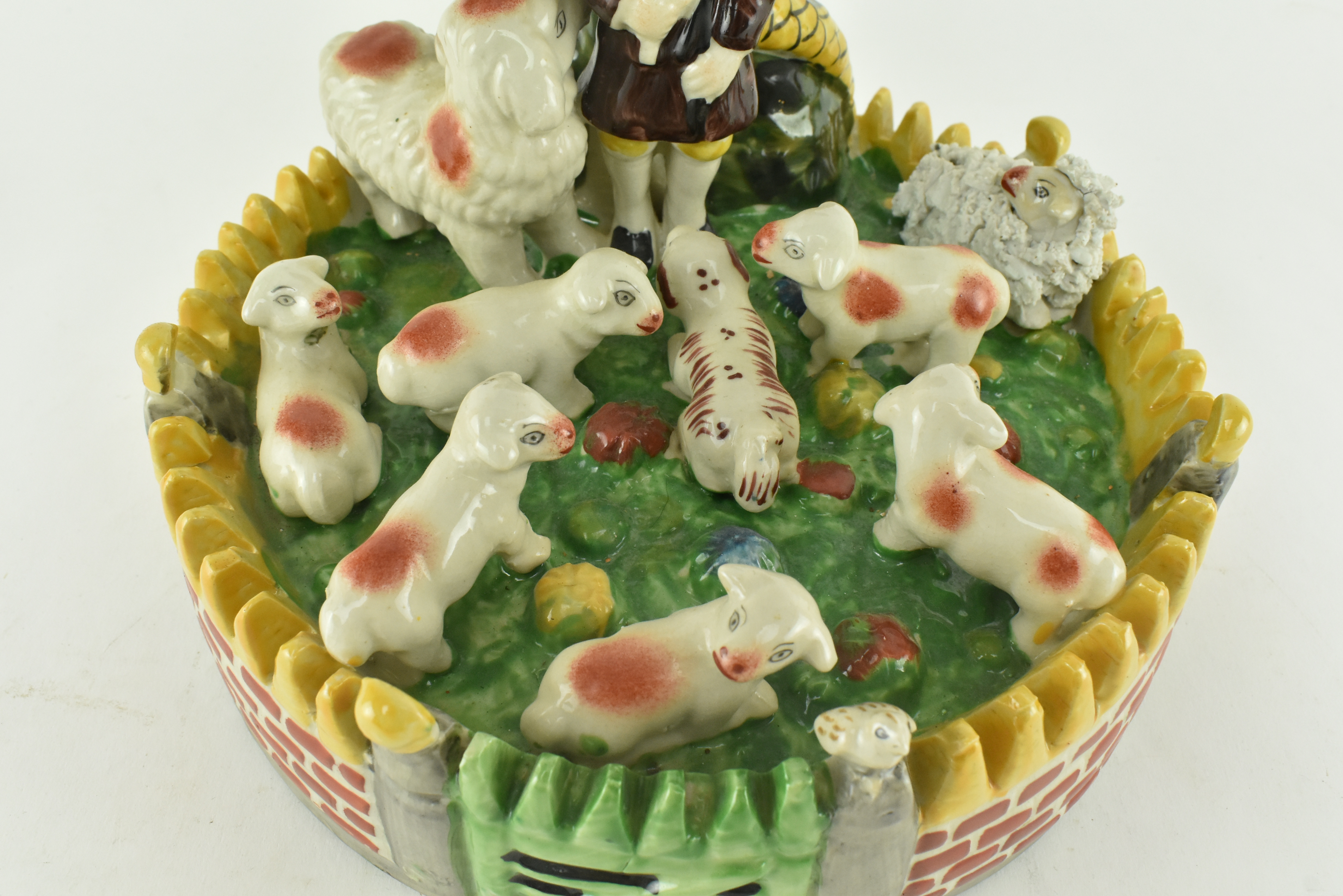 STAFFORDSHIRE STYLE PEARLWARE SHEPHERD & SHEEP SPILL VASE - Image 6 of 9