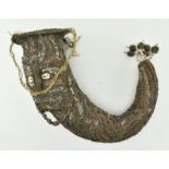PAPUA NEW GUINEA TRIBAL POWDER HORN WITH SHELL DECORATION
