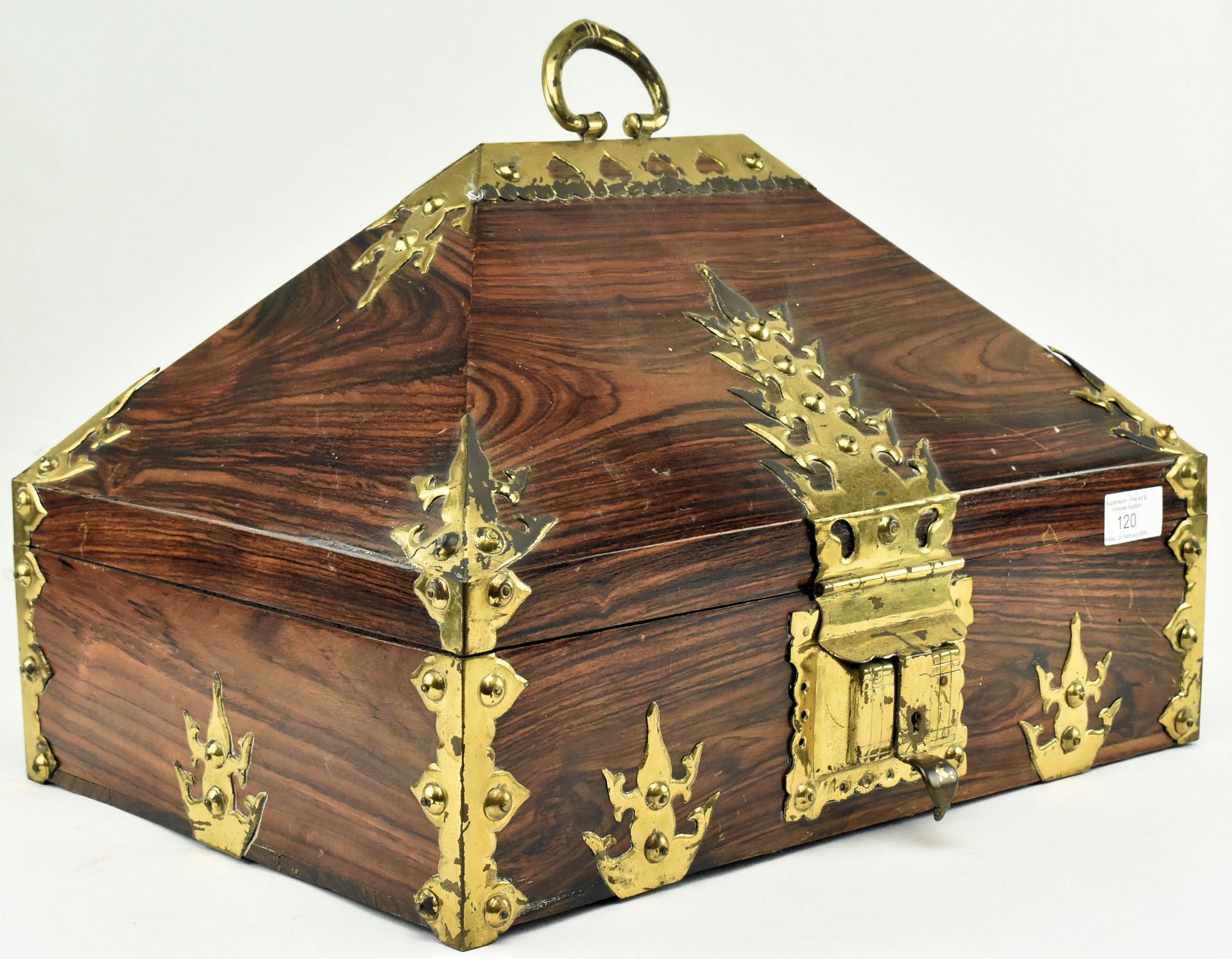 SOUTH INDIAN ROSEWOOD & GILDED METAL DOWRY BOX