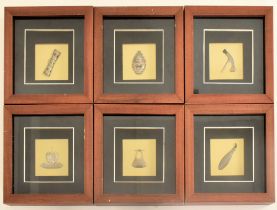 SIX FRAMED PAPUA NEW GUINEA SILVER & ENAMEL TRIBAL TOKENS