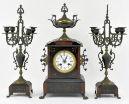 RAISON & THOMAS - FRENCH RED MARBLE & SLATE MANTLE CLOCK