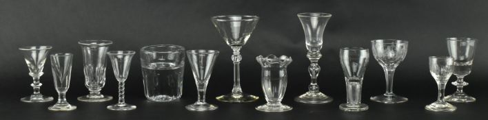 THIRTEEN GEORGE II & LATER CORDIAL & DRAM DRINKING GLASSES