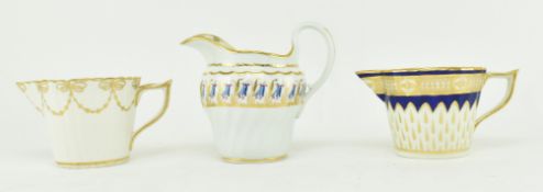 THREE LATE 18TH CENTURY CREAM JUGS - TWO DERBY, ONE BARR