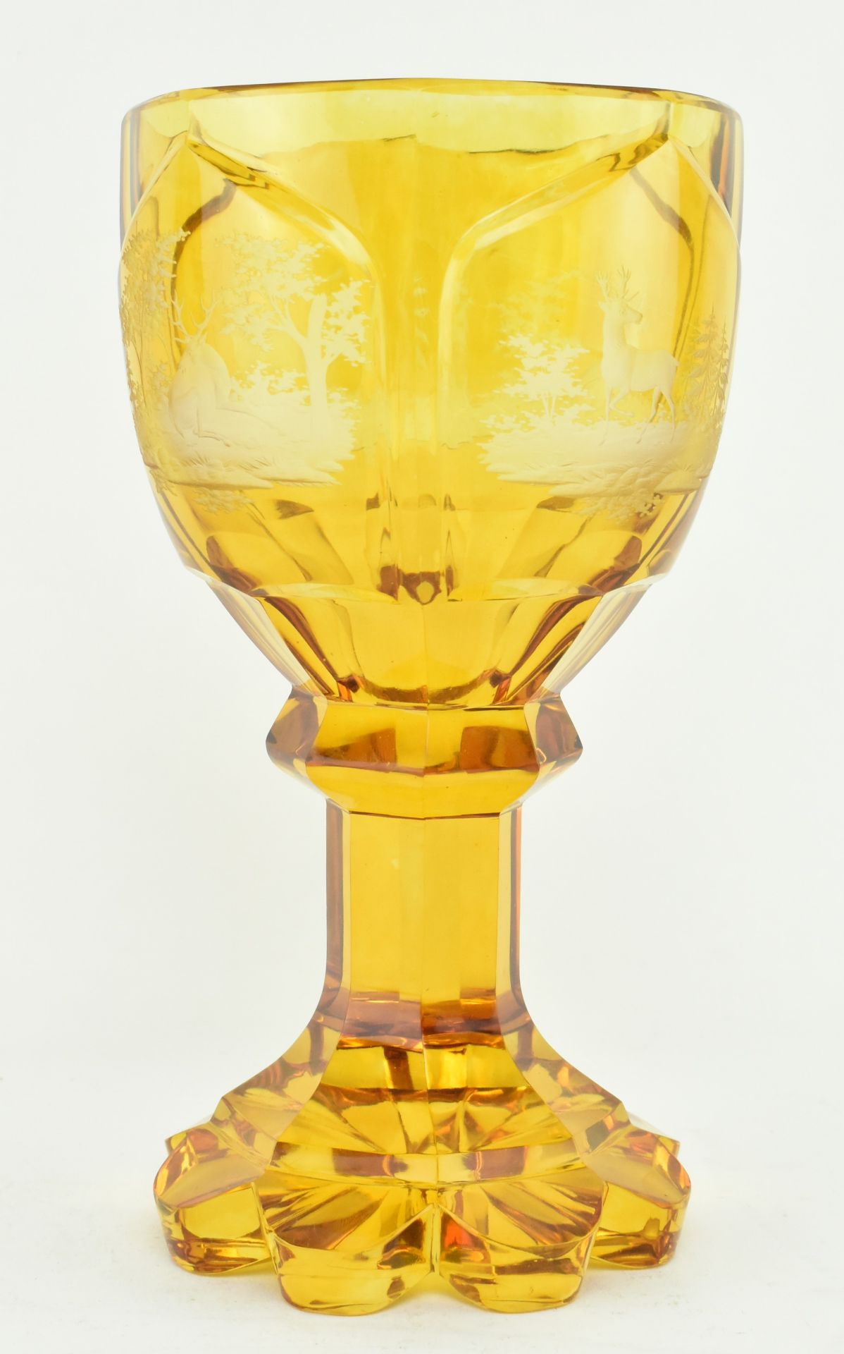 BOHEMIAN GLASS - AMBER CUT GLASS PEDESTAL GOBLET - Image 2 of 6