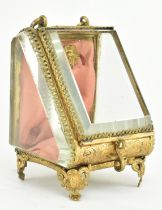 VICTORIAN GILT METAL & BEVELLED GLASS WATCH CASKET ON FEET