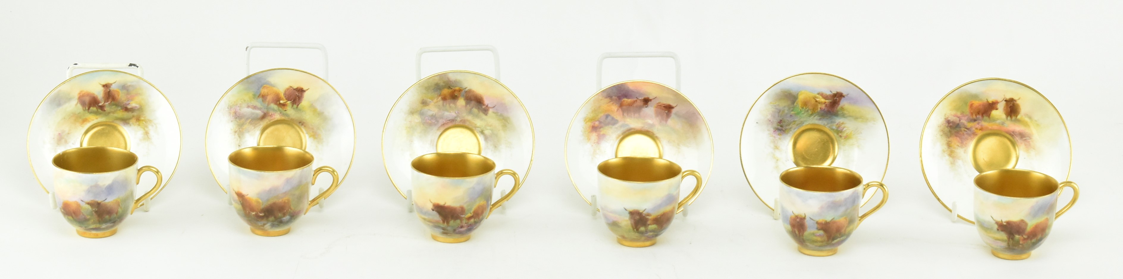 ROYAL WORCESTER - J. STINTON - SET OF 6 DEMITASSE CUPS & SAUCERS - Image 2 of 9