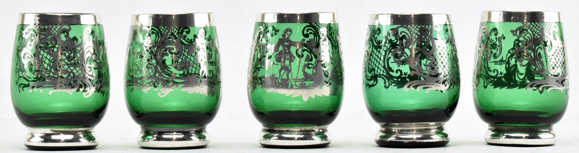 SET OF VENETIAN SILVERED EMERALD GLASS DECANTER & 6 GLASSES - Image 3 of 5