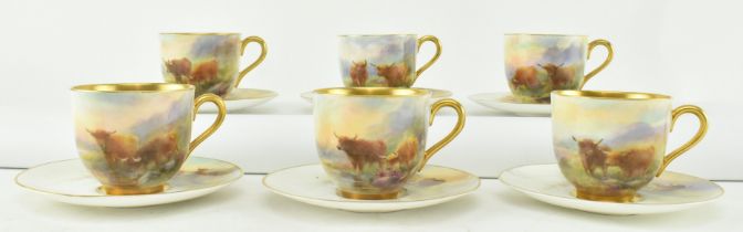 ROYAL WORCESTER - J. STINTON - SET OF 6 DEMITASSE CUPS & SAUCERS