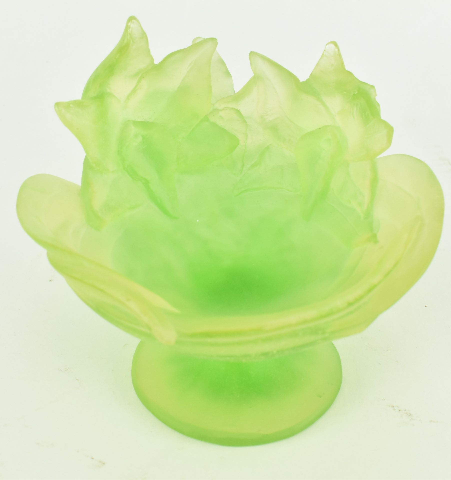 DAUM, FRANCE - PATE DE VERRE GREEN ORCHID FOOTED BOWL - Image 2 of 6