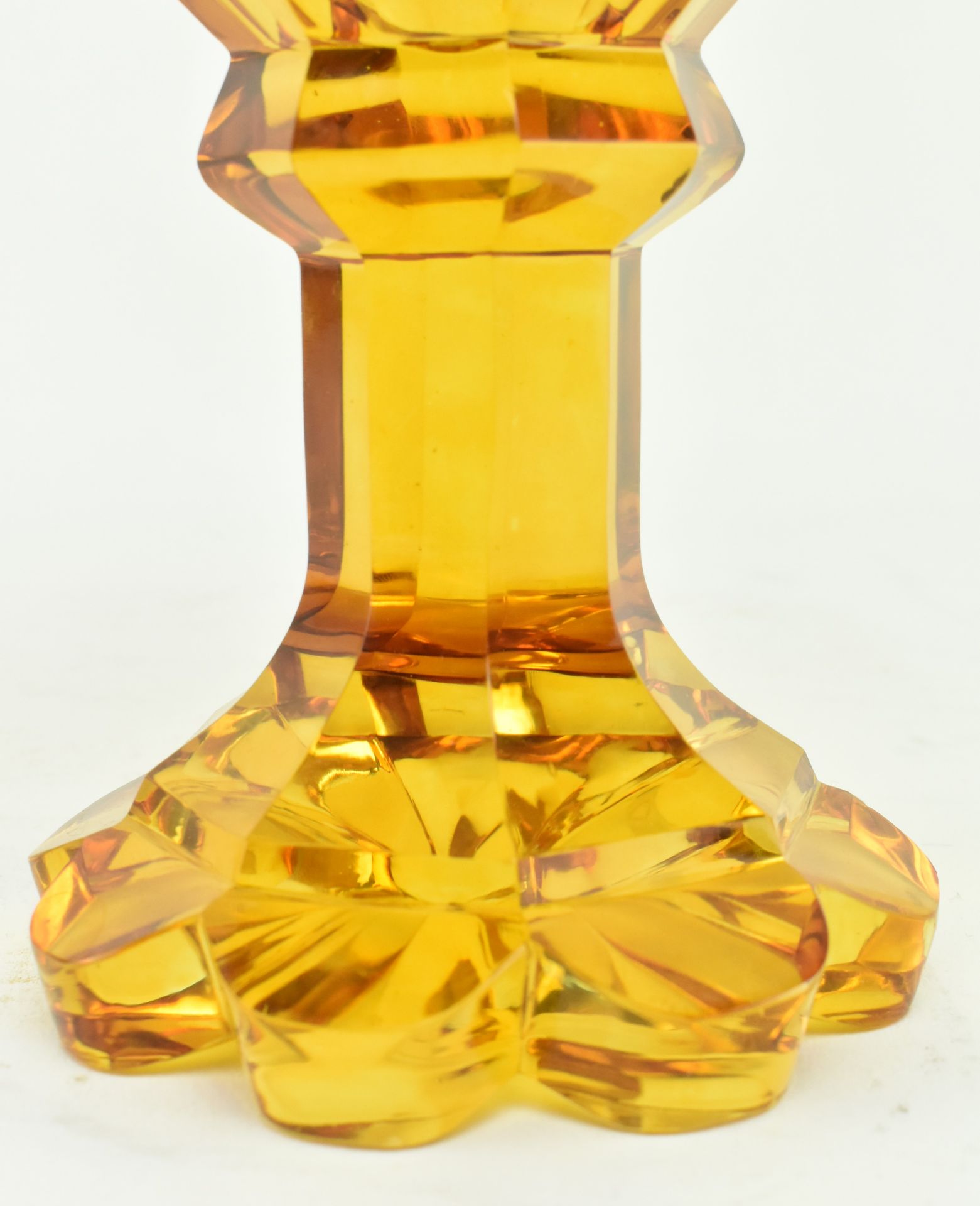 BOHEMIAN GLASS - AMBER CUT GLASS PEDESTAL GOBLET - Image 4 of 6