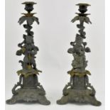 PAIR OF EARLY 20TH CENTURY SPELTER FIGURATIVE CANDLESTICKS