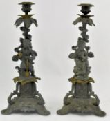 PAIR OF EARLY 20TH CENTURY SPELTER FIGURATIVE CANDLESTICKS