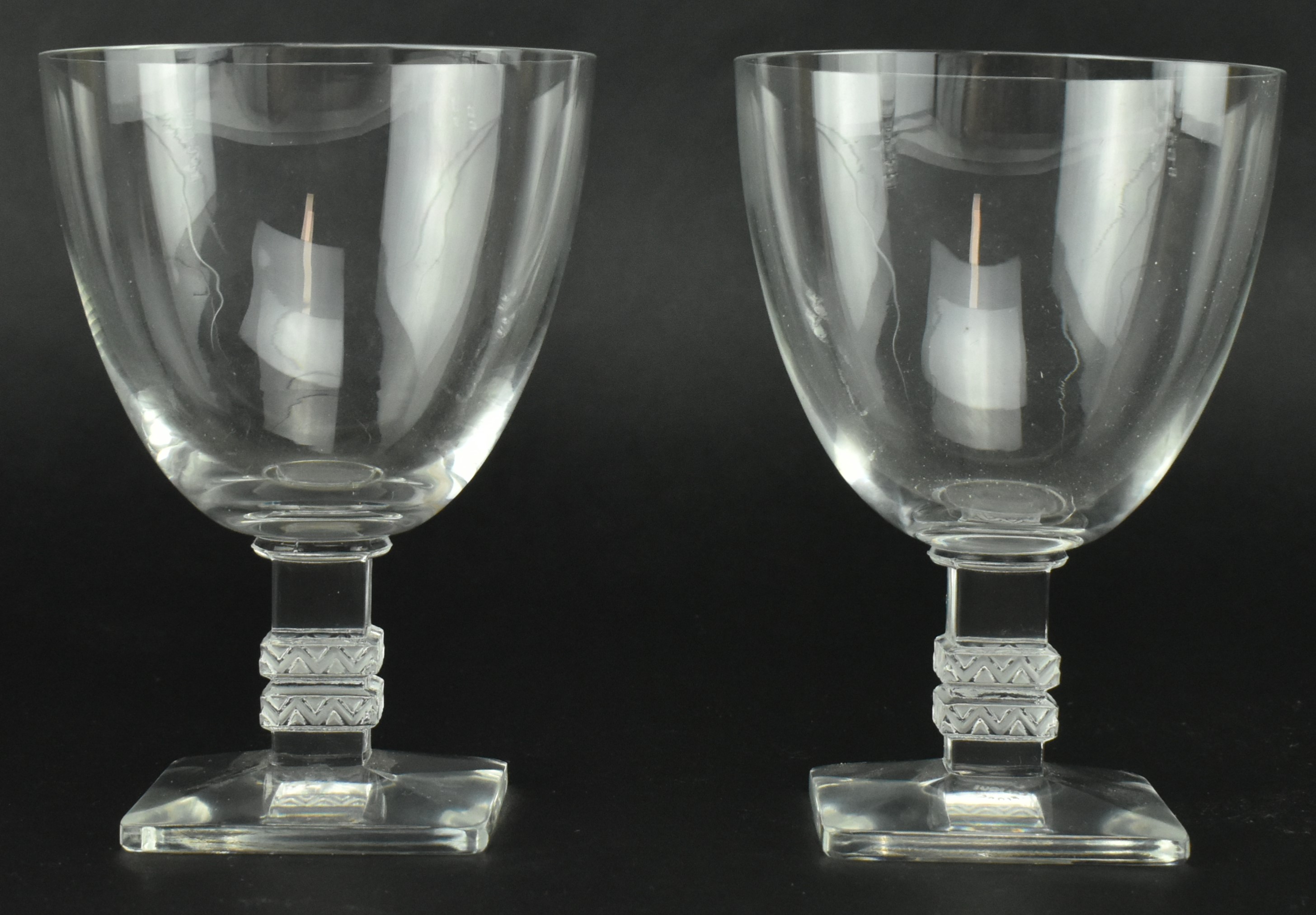 FIVE LALIQUE ARGOS SQUARED FOOT DRINKING WINE GLASSES - Image 4 of 6
