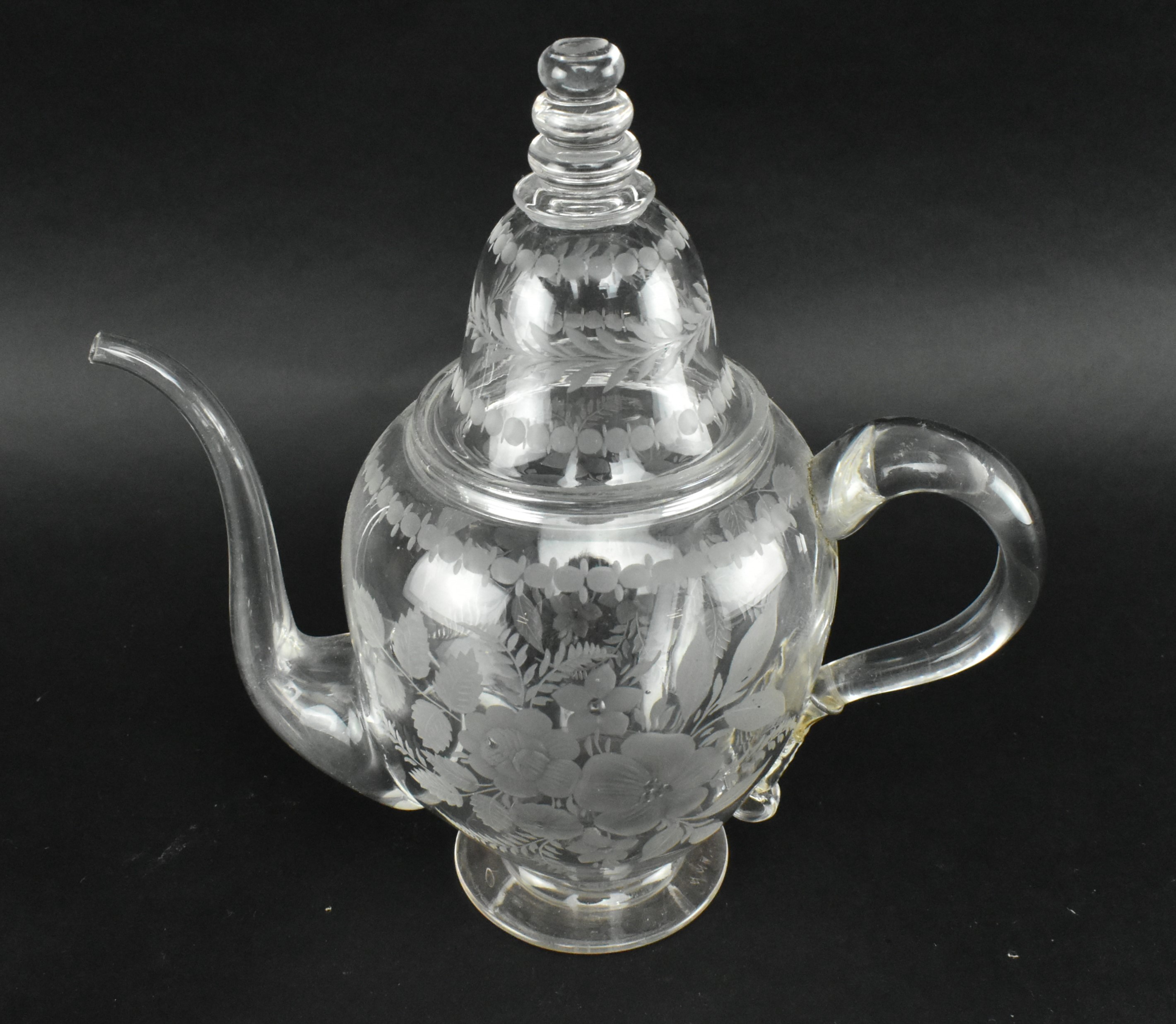 VICTORIAN CIRCA 1860 ENGRAVED GLASS TEAPOT AND COVER - Image 3 of 12