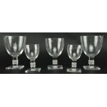 FIVE LALIQUE ARGOS SQUARED FOOT DRINKING WINE GLASSES