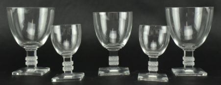 FIVE LALIQUE ARGOS SQUARED FOOT DRINKING WINE GLASSES