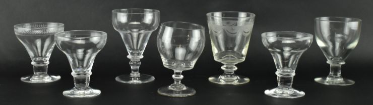 SEVEN 19TH CENTURY & LATER HAND BLOWN RUMMER GLASSES