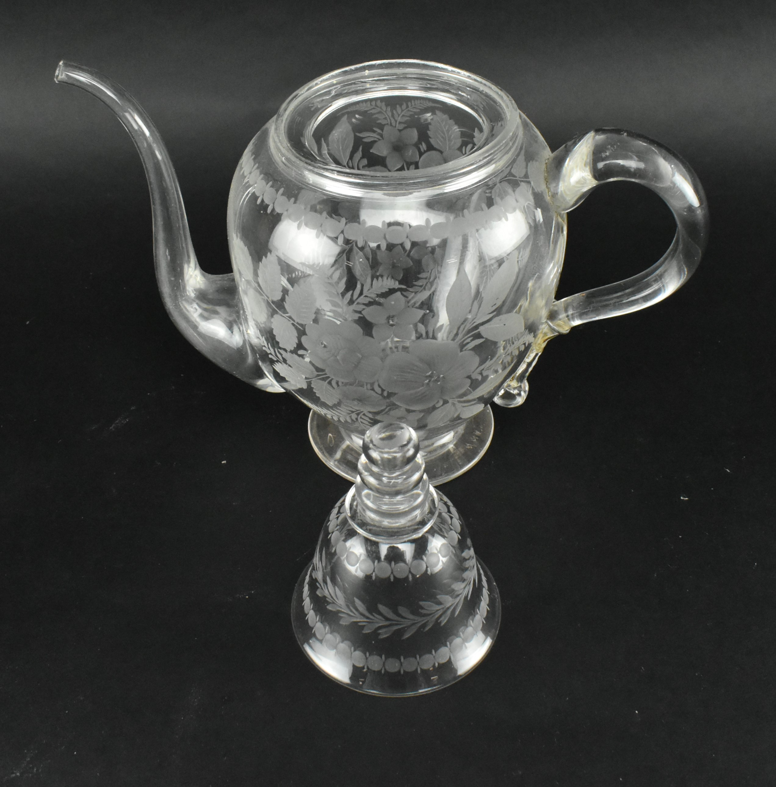 VICTORIAN CIRCA 1860 ENGRAVED GLASS TEAPOT AND COVER - Image 5 of 12