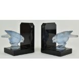 PAIR OF BELIEVED FRENCH OPALESCENT GLASS SPARROW BOOKENDS