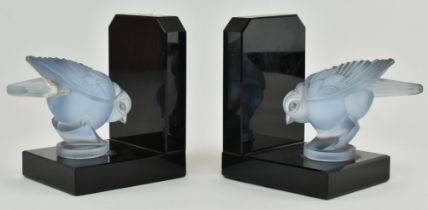 PAIR OF BELIEVED FRENCH OPALESCENT GLASS SPARROW BOOKENDS
