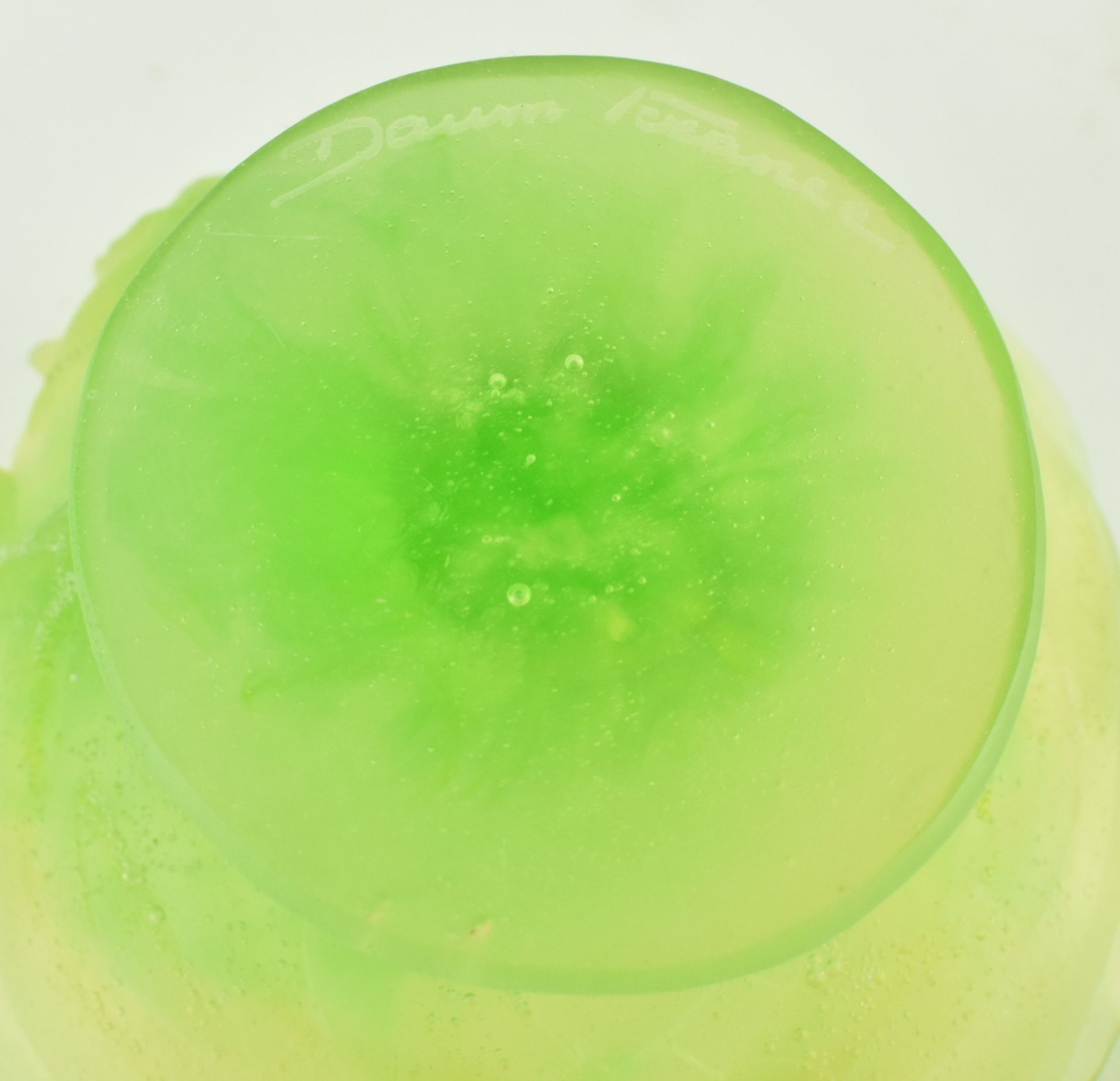 DAUM, FRANCE - PATE DE VERRE GREEN ORCHID FOOTED BOWL - Image 6 of 6