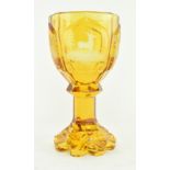 BOHEMIAN GLASS - AMBER CUT GLASS PEDESTAL GOBLET