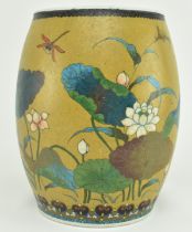 JAPANESE LATE 19TH CENTURY CHAMPLEVE CERAMIC BARREL VASE