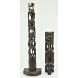POLYNESIAN HARDWOOD & MOTHER OF PEARL TOTEM STATUE & REST