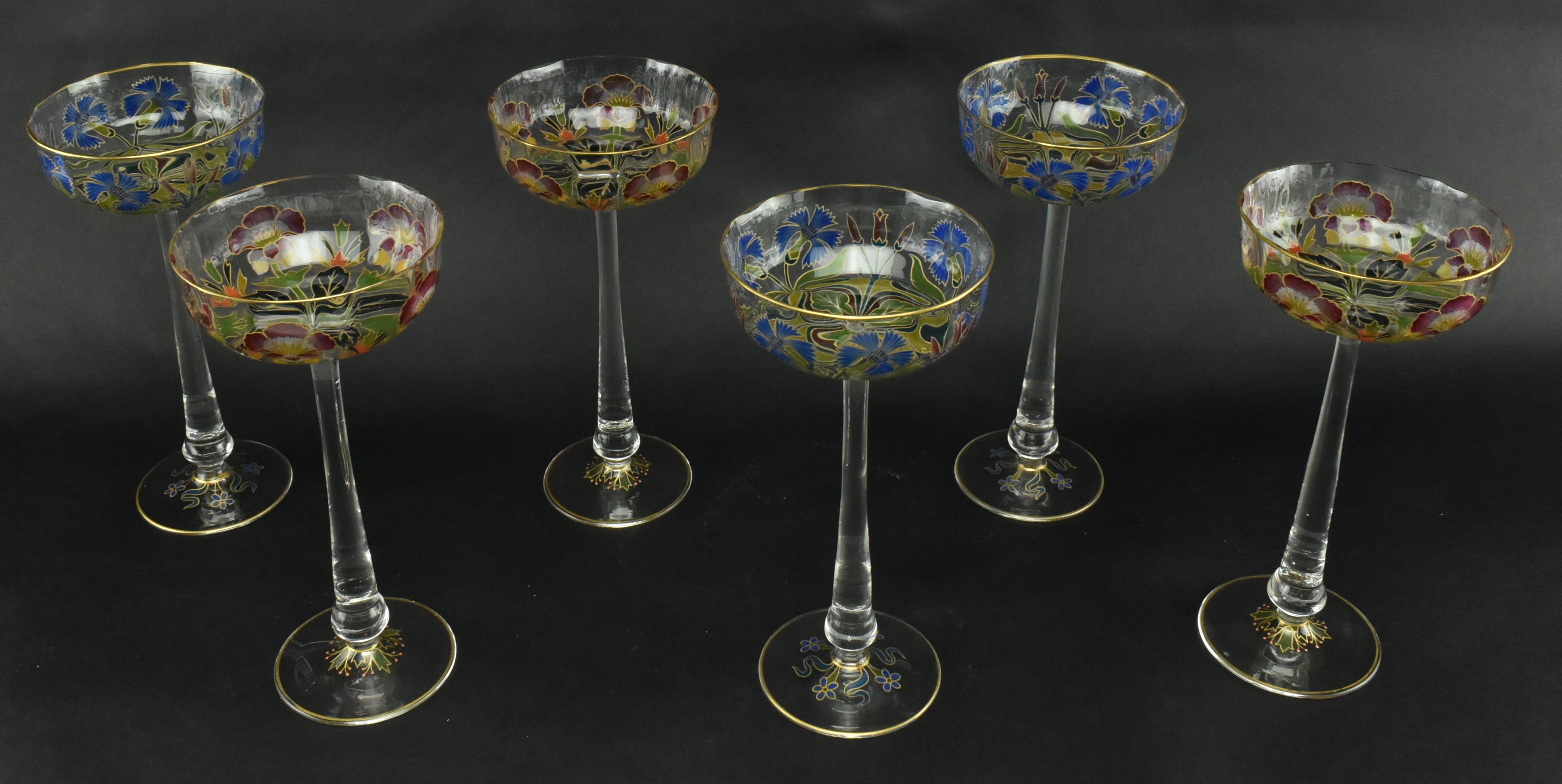 THERESIENTHAL - SIX ART NOUVEAU CRYSTAL CHAMPAGNE GLASSES - Image 2 of 8