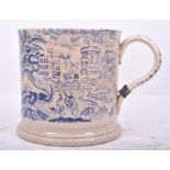 VICTORIAN BLUE & WHITE CERAMIC TWO PINT TANKARD CUP