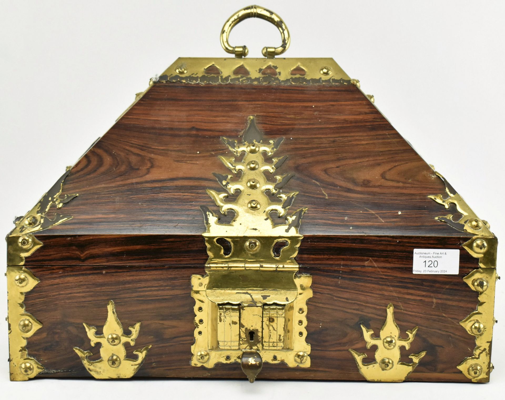 SOUTH INDIAN ROSEWOOD & GILDED METAL DOWRY BOX - Image 2 of 6