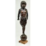 CONTINENTAL 19TH CENTURY CARVED WOOD CHERUB ON GLOBE