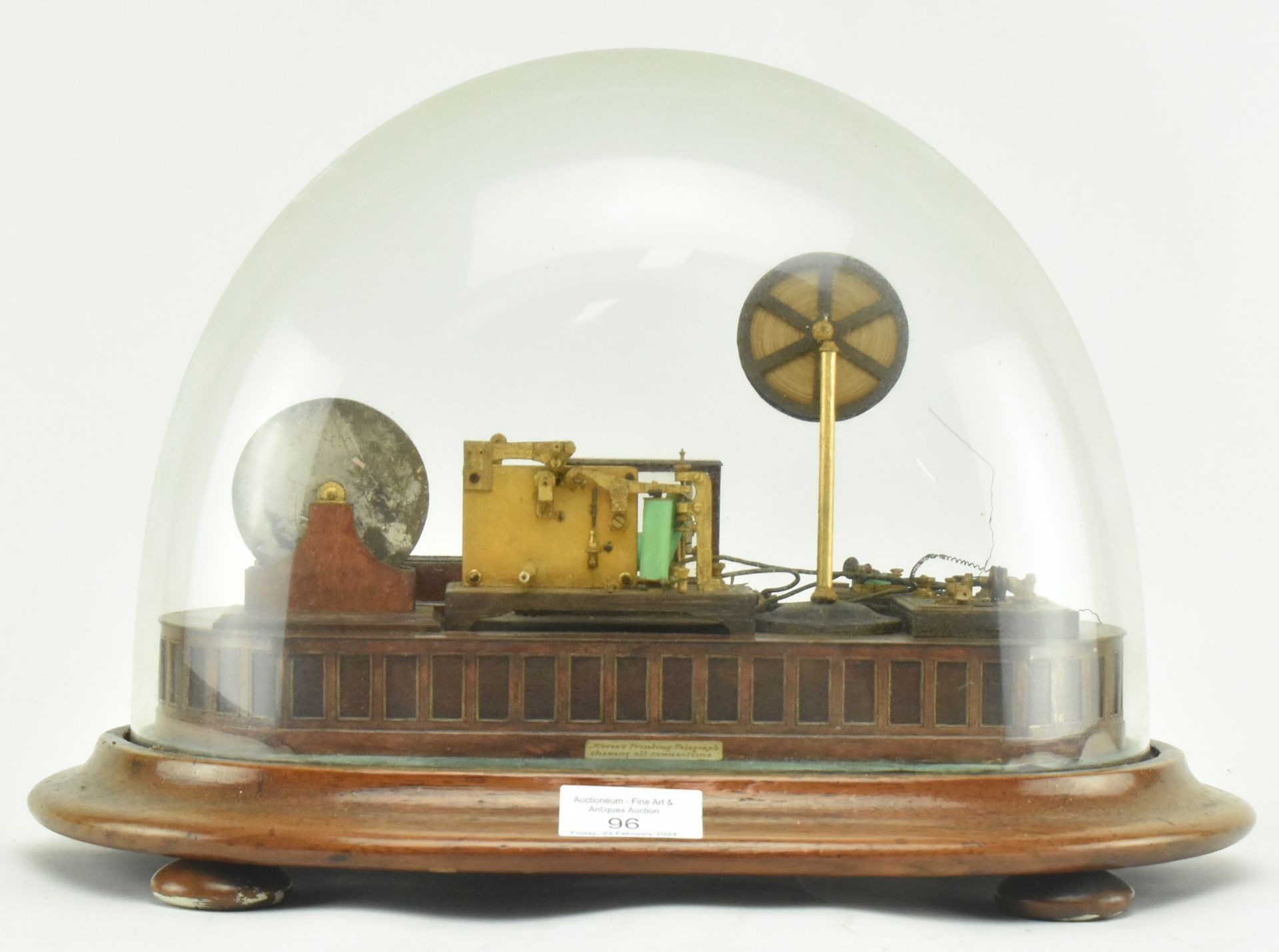 SCRATCH BUILT MORSE'S PRINTING TELEGRAPH MODEL IN GLASS DOME