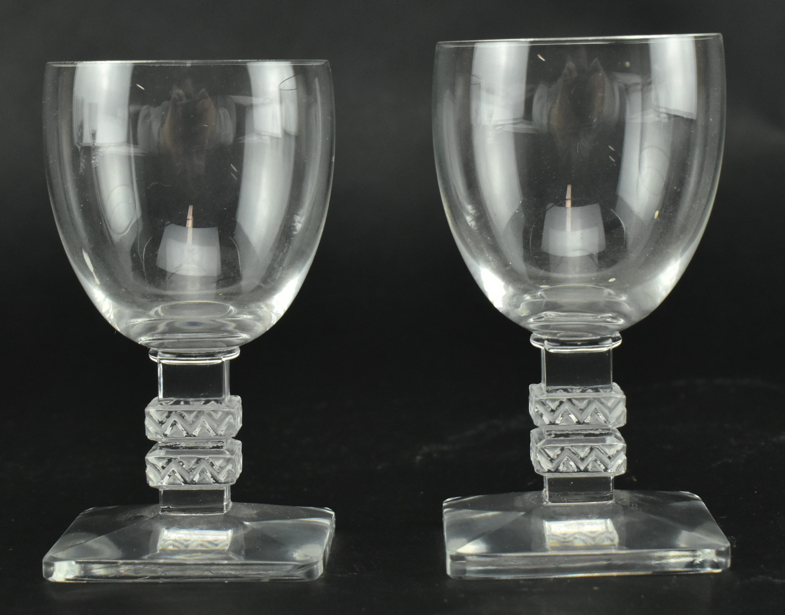 FIVE LALIQUE ARGOS SQUARED FOOT DRINKING WINE GLASSES - Image 6 of 6