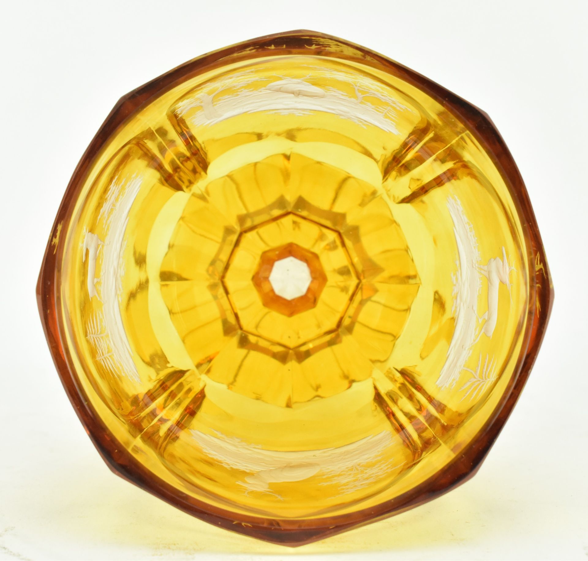 BOHEMIAN GLASS - AMBER CUT GLASS PEDESTAL GOBLET - Image 3 of 6