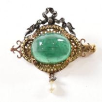 19TH CENTURY EMERALD & DIAMOND BROOCH PIN