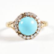 EARLY 20TH CENTURY TURQUOISE & DIAMOND CLUSTER RING